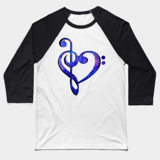 Music Clef Heart Galaxy Bright Blue and Purple Baseball T-Shirt